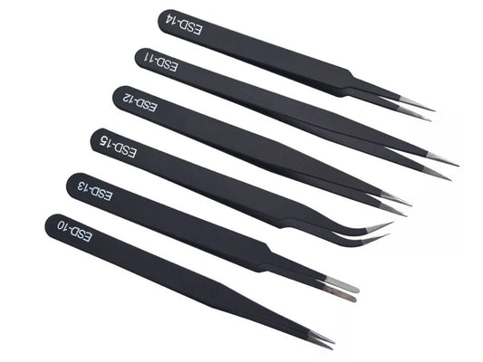 Set De 6 Pinzas Antiestática De Acero Inoxidable - conexion digital
