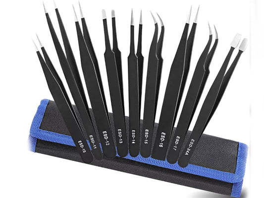 Set De 9 Pinzas Antiestática De Acero Inoxidable - conexion digital